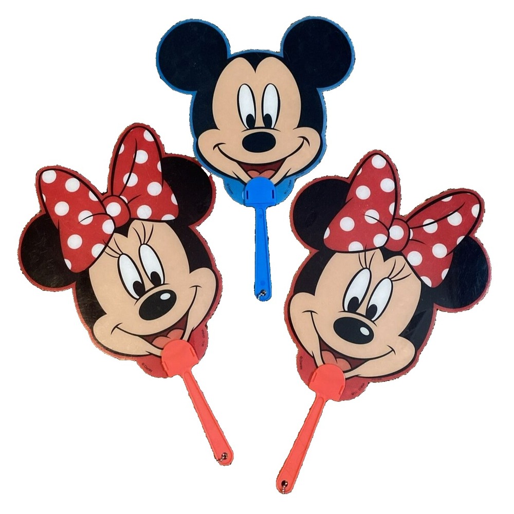 Disney Mickey Mouse and 2 Minnie Mouse Fans 7 1/2 " x 11" or 13" Park Souvenirs